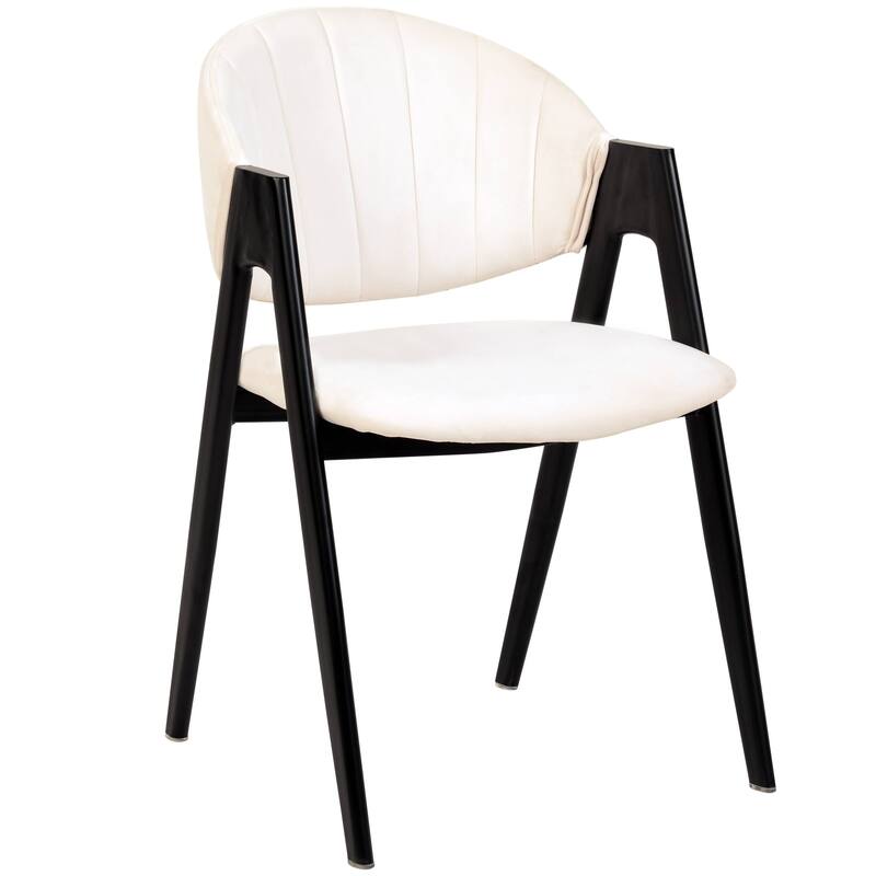 LeisureMod Mid-Century Modern Upholstered Dining Chair in Polyester with Curved Back and Iron Base for Home & Kitchen