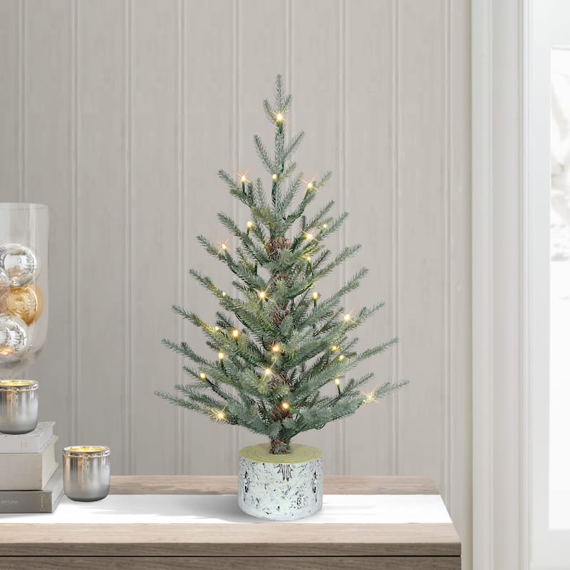 Puleo International 2' Pre-Lit Artificial Blue Potted Arctic Fir Tree