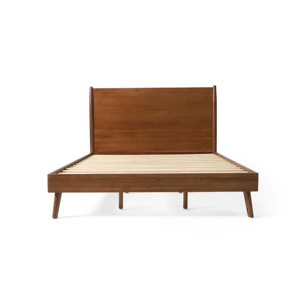 Modern Style Acacia Wood Platform Bed with Iconic Splayed Legs for Bedroom