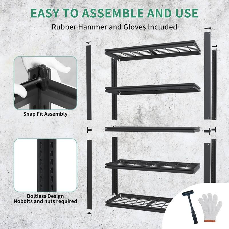 5/6-Tier Adjustable Heavy Duty Metal Storage Shelves, Black, 72/82"H