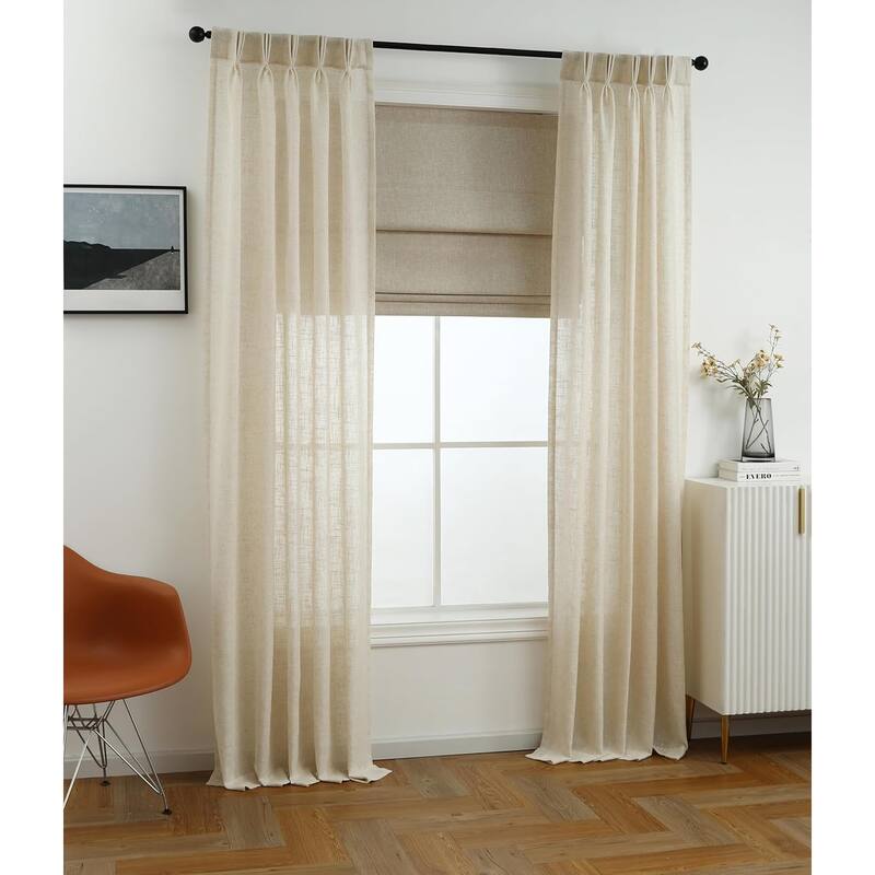 100% Blackout Roman Shade Belgian Linen Look Polyester Fabric