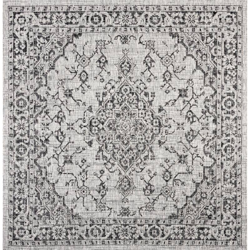 JONATHAN Y Palazzo Boho Medallion Textured Weave Indoor/Outdoor Area Rug - 5' Square - Gray/Black