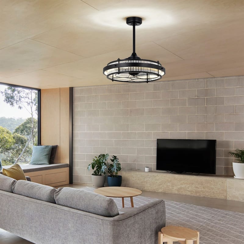 Daciana 28 Inch Matte Black Finished Glam LED Ceiling Fandelier with Remote - N/A