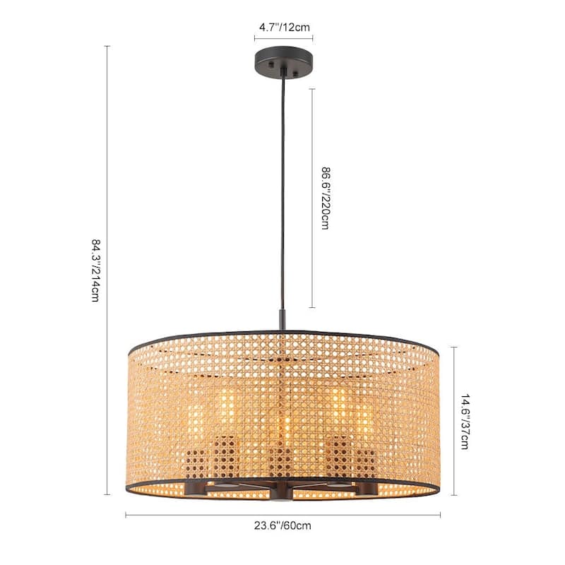 Vintage Natural Handmade Rattan Drum Pendant
