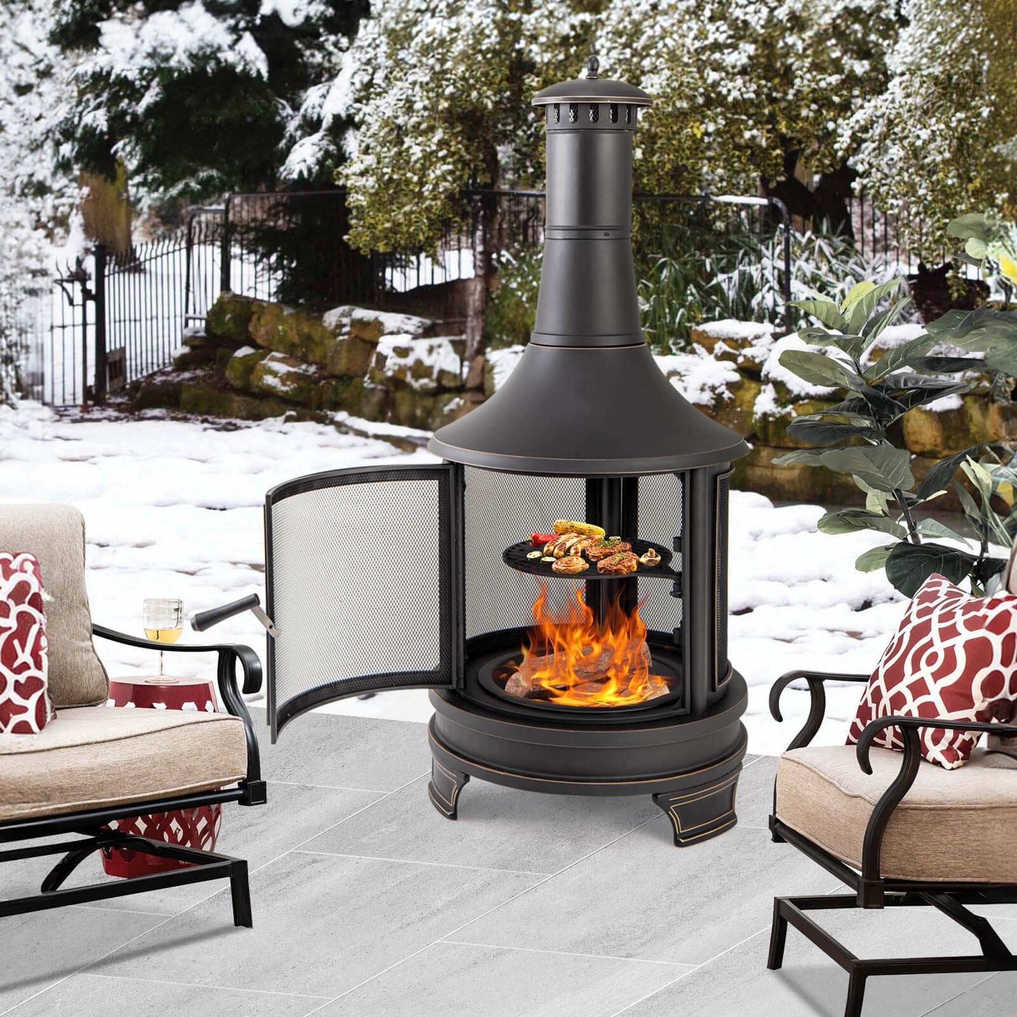 30 Inch Outdoor Fire Pit 2 in 1 Wood Burning Metal Fireplace w Grill