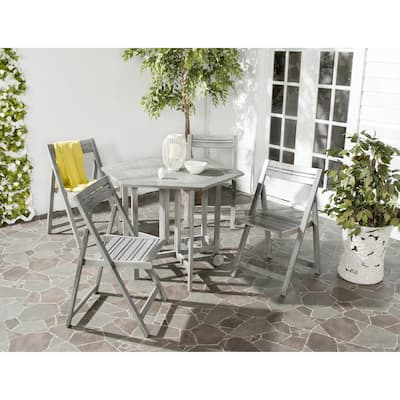 SAFAVIEH Kerman Grey Wash Acacia Wood 5-piece Outdoor Dining Table Set - CHAIR: 18.7"x20.9"x32.3" TABLE: 40.9"x40.9"x29.5"