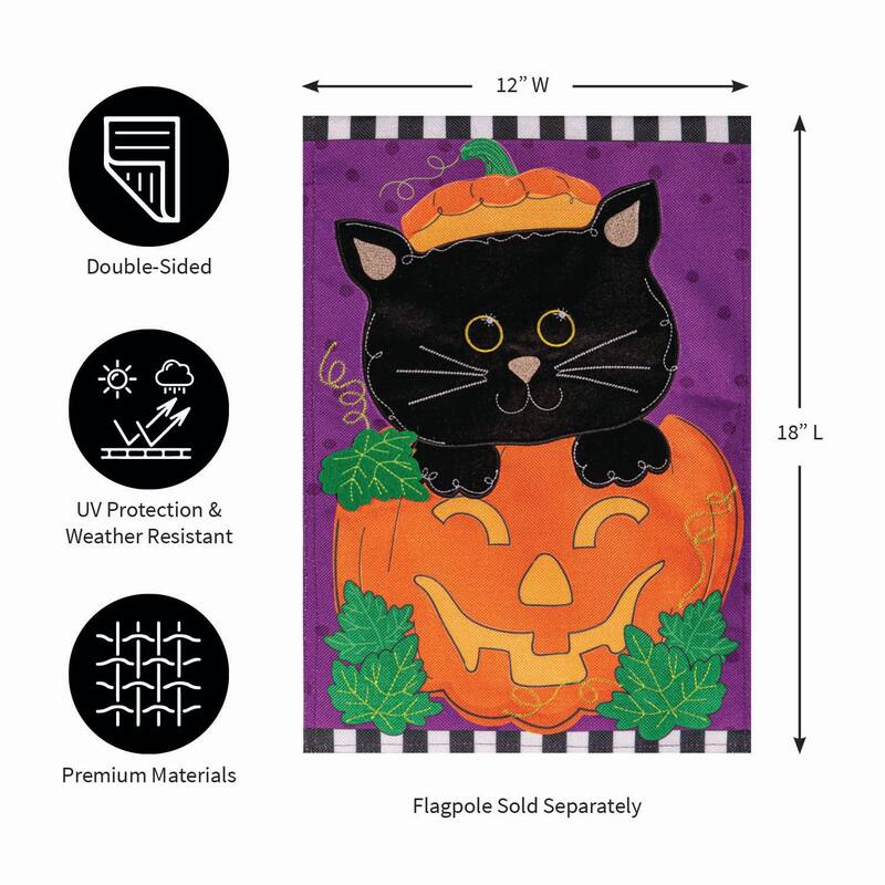 Jack O'Lantern & Black Cat Burlap Garden Flag