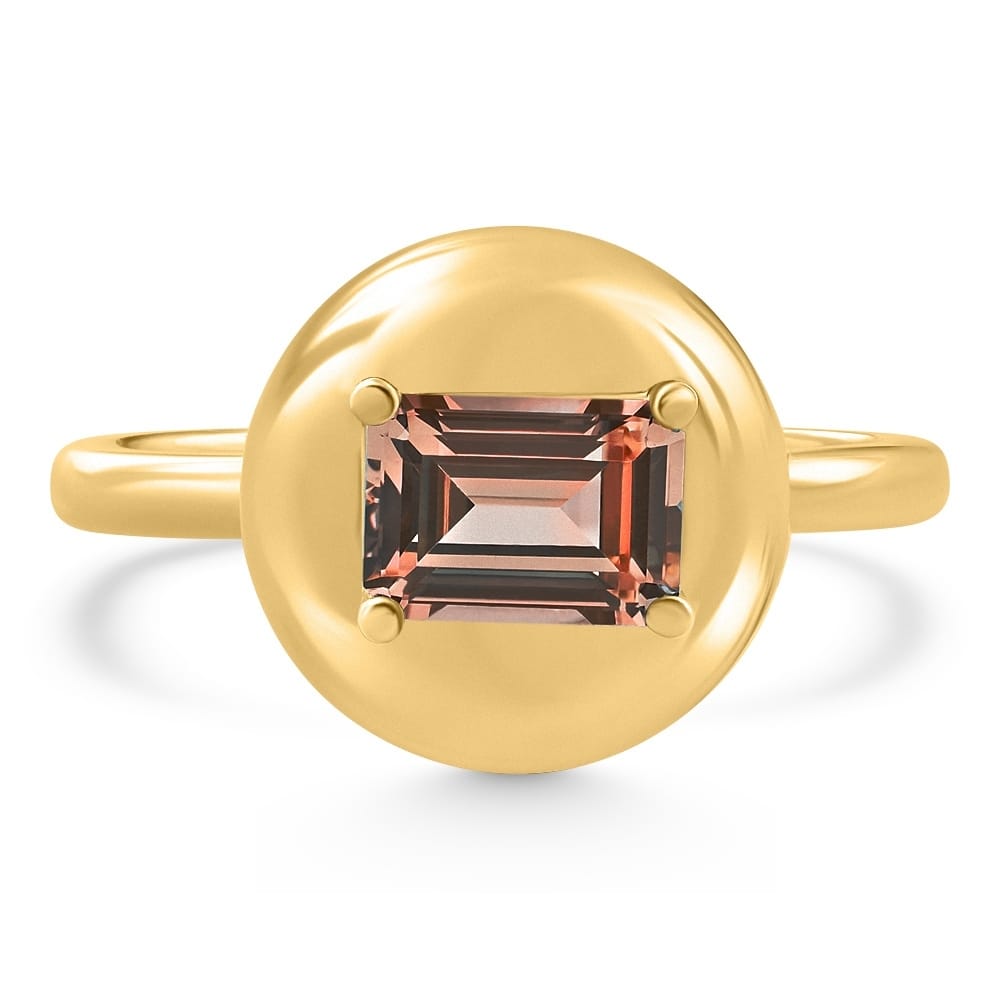 Bliss Diamond Candy Button Yellow Gold Emerald Cut Garnet Ring