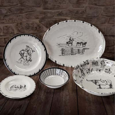 Paseo Road Ranch Life Western Cowboy 14 Piece Melamine Dinnerware Set