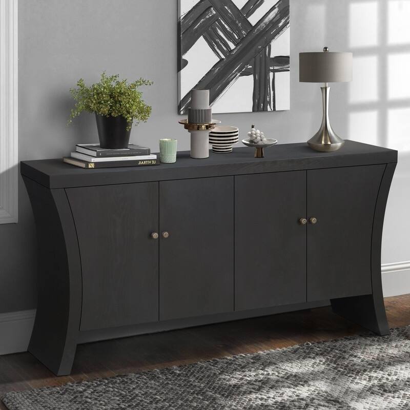 Retro 4-Door Wooden Credenza Cabinets with Solid Legs for Versatile Storage