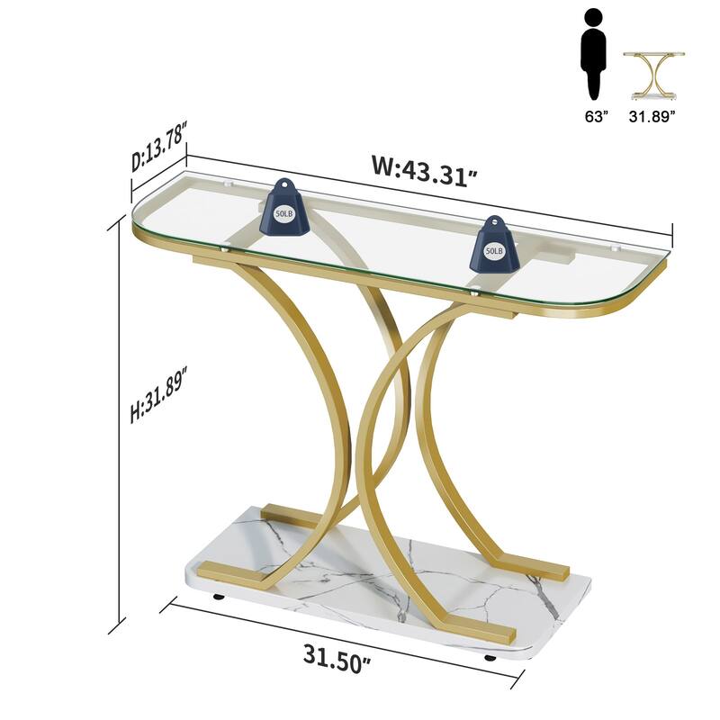 Myhozm 43.31 inches Glass Console Table with Geometric Base, Entrance Side Table for Hallway, Living Room