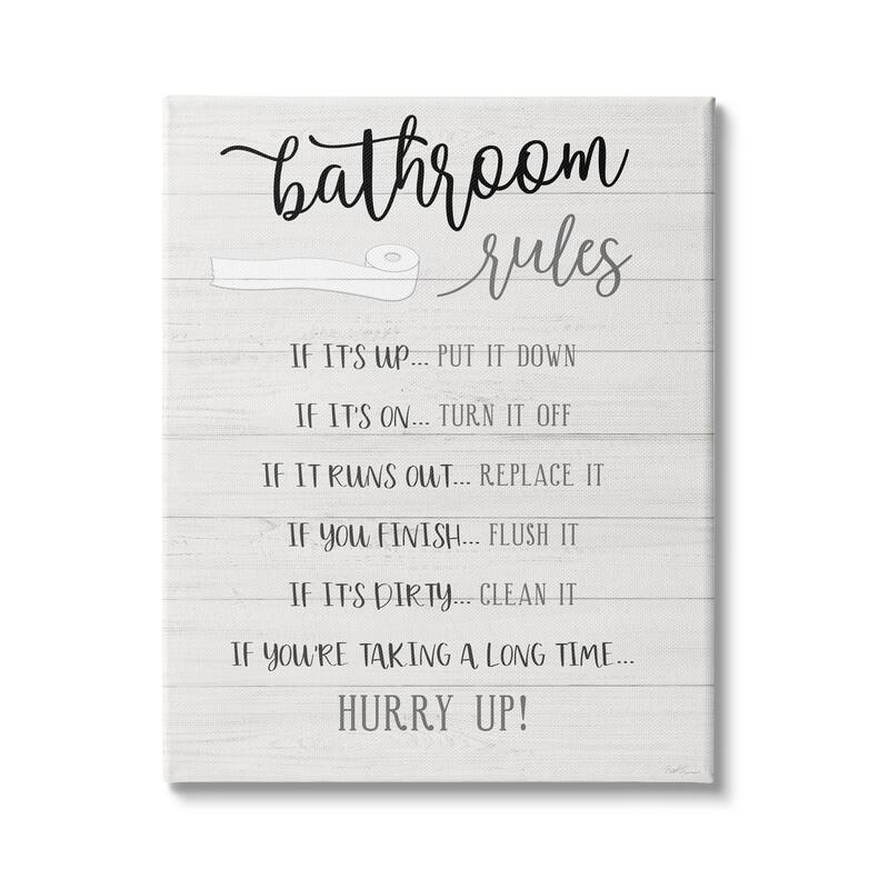 Stupell Bathroom Rules Toilet Paper Sign Country Plank Pattern Canvas Wall Art - Black - 16 x 20