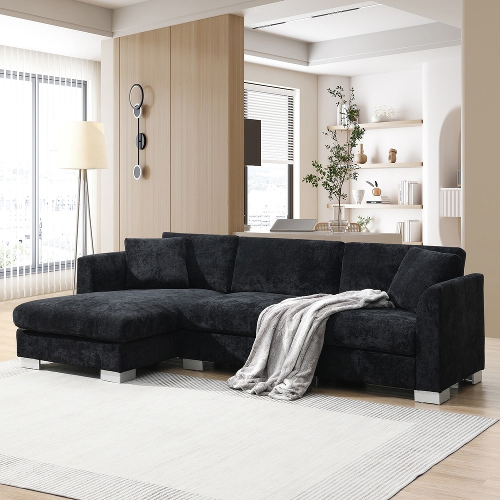 Roomfitters 96*56" Modern Cloud Sectional Sofa, L-Shaped Luxury Couch Set with 2 Pillows, 4-Seat Indoor Furniture
