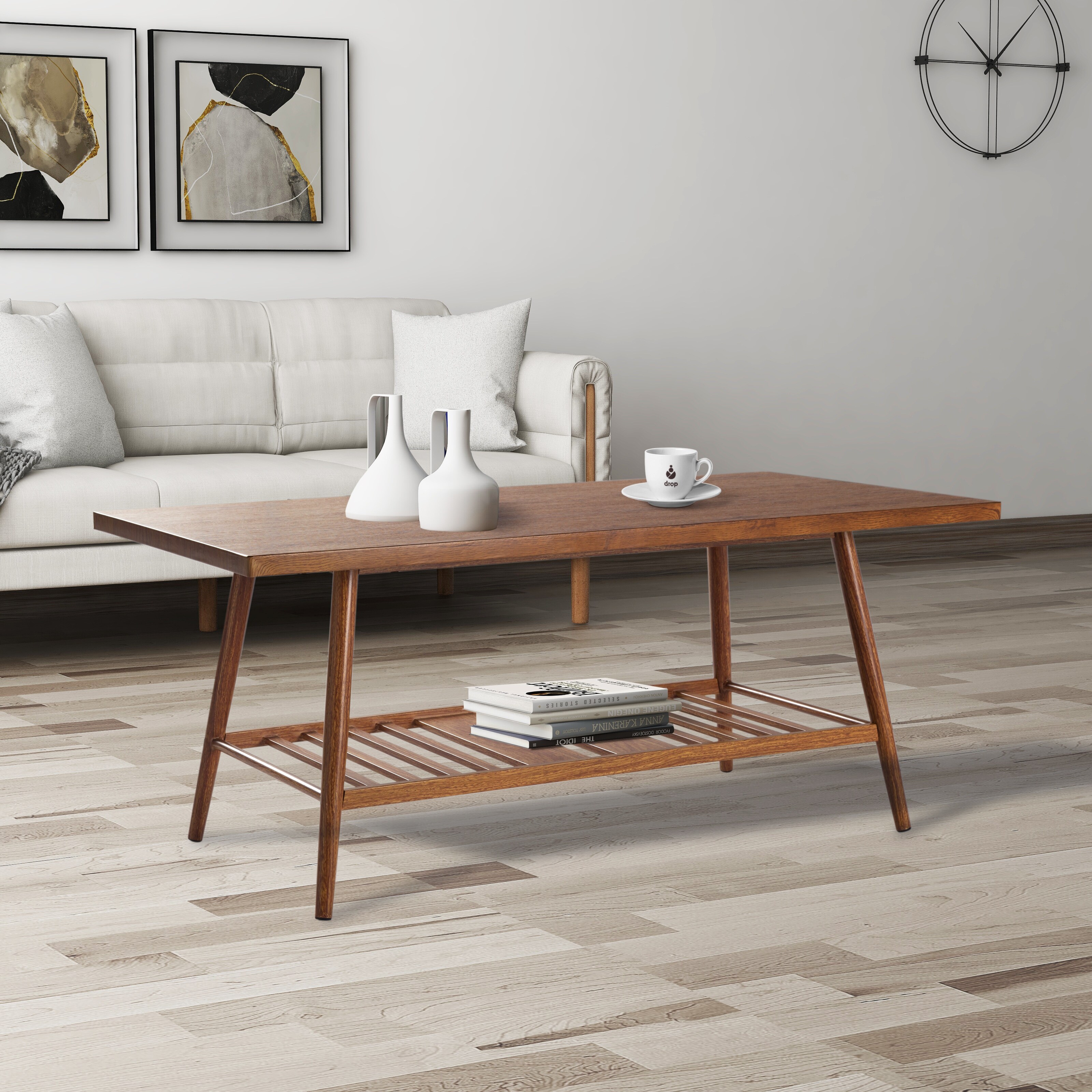 Rasoo 45.4 inch Rectangular Coffee Table Metal legs with heat transfer painting A bottom shelf provides additional storage