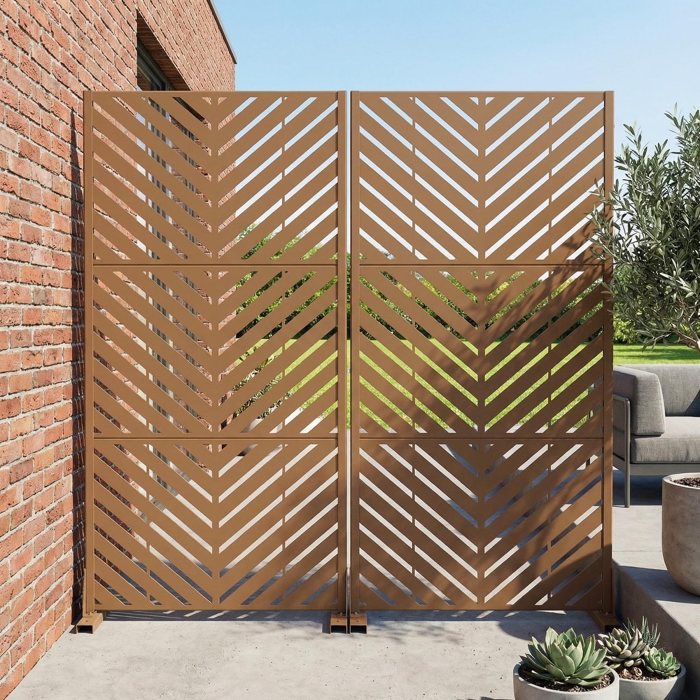 Outdoor Privacy Screen with Stand for Patio Garden Metal Fence Set of 2
