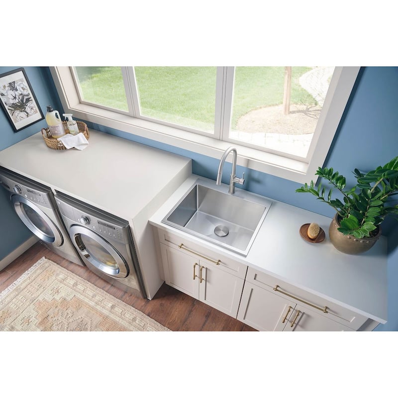 Ruvati Topmount Laundry Utility Sink 25" x 22" x 12" Tight Radius Deep 16 Gauge Stainless Steel - RVU6015