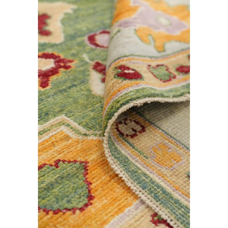 Hand Knotted Oriental 100% Wool Carpet Transitional Floral Green Oushak Area Rug - 9' 9'' X 6' 11''