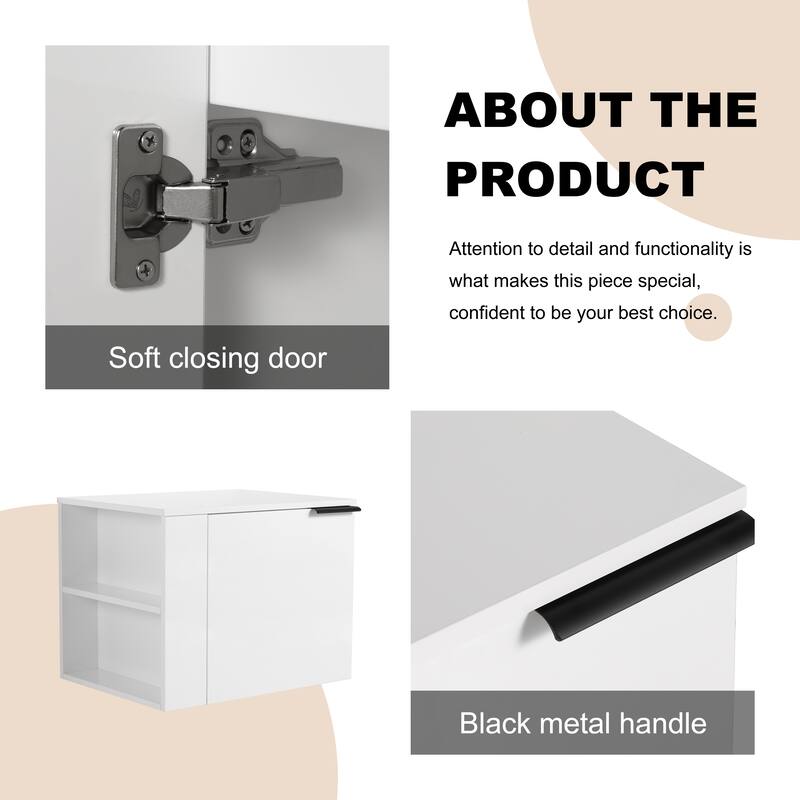 BNK 24"/48" Single Sink Bathroom Vanity with Soft Close Door and Shelf, Modern Floating Vanity