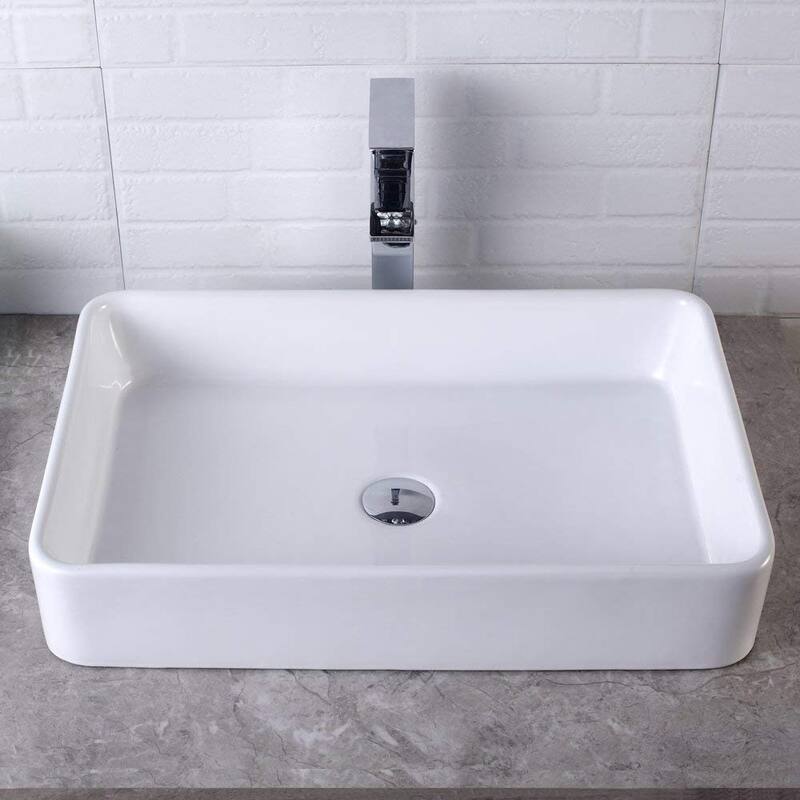 24 in. x 16 in. Bathroom Vessel Sink Modern Rectangle Bathroom Above in White Basin - 24" L x 16" W x 5" H