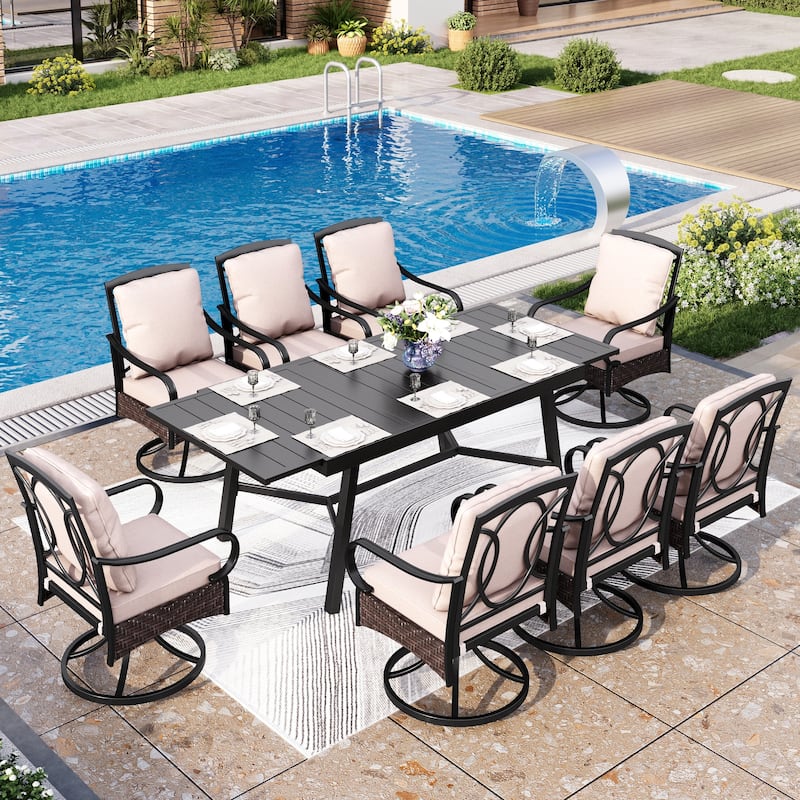 MAISON ARTS 9/7-Piece Patio Dining Set with Rattan Swivel Chairs and a Expandable Dining Table - 9-Piece