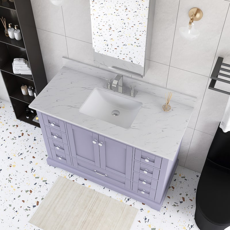 48 inch Plywood Single Sink Freestanding Bath Vanity with White Marble Top - 48" x 22"