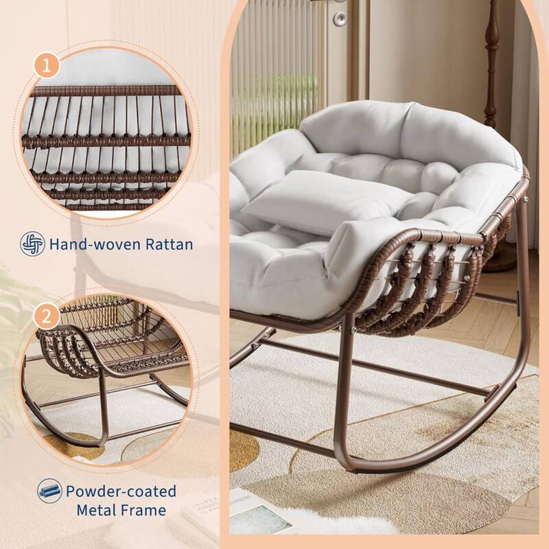Outdoor Rocking Chair, Wicker Lounge Chair with Cushion for Balcony Backyard Porch Bedroom - 1PC