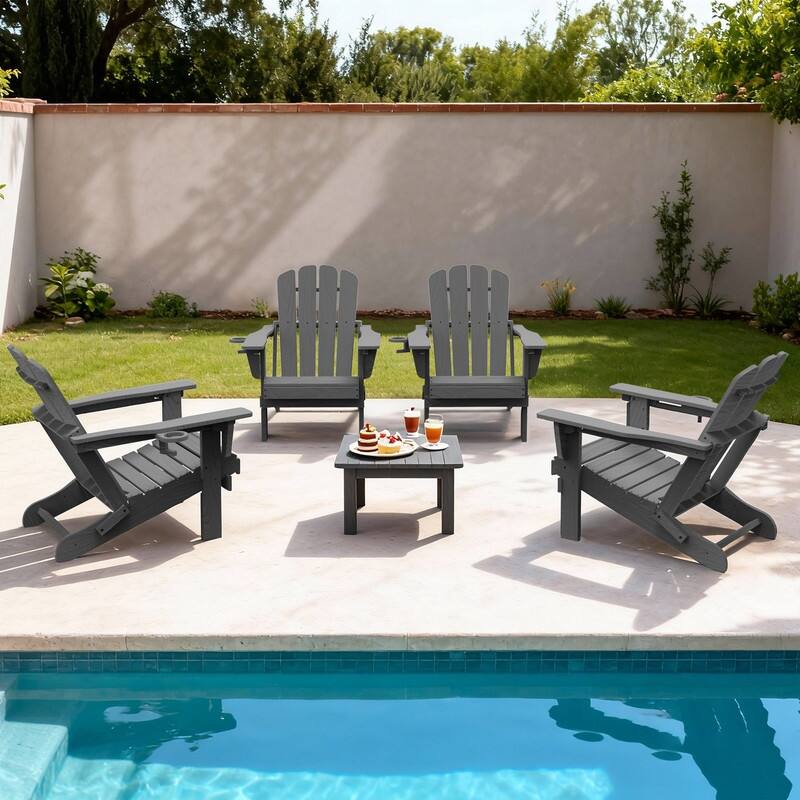 Domi Folding Adirondack Chair,Wooden Textured with Cup Holder,HDPE