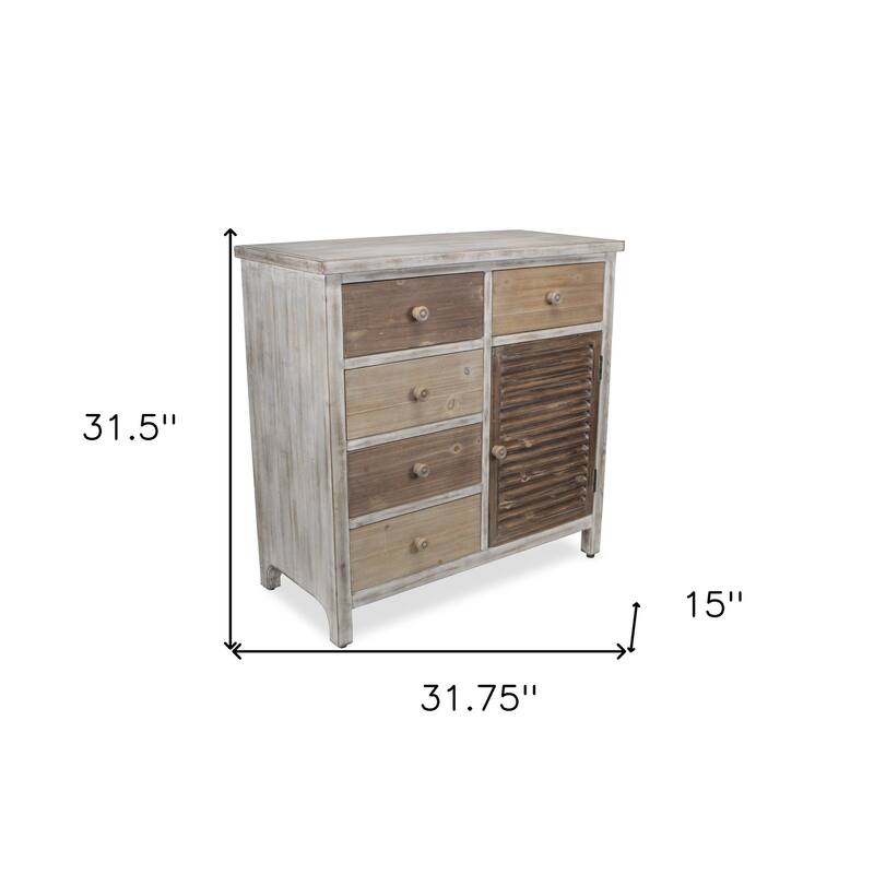 HomeRoots 32" Brown Rustic Solid Wood End Table Cabinet With Five Drawers - 31.75