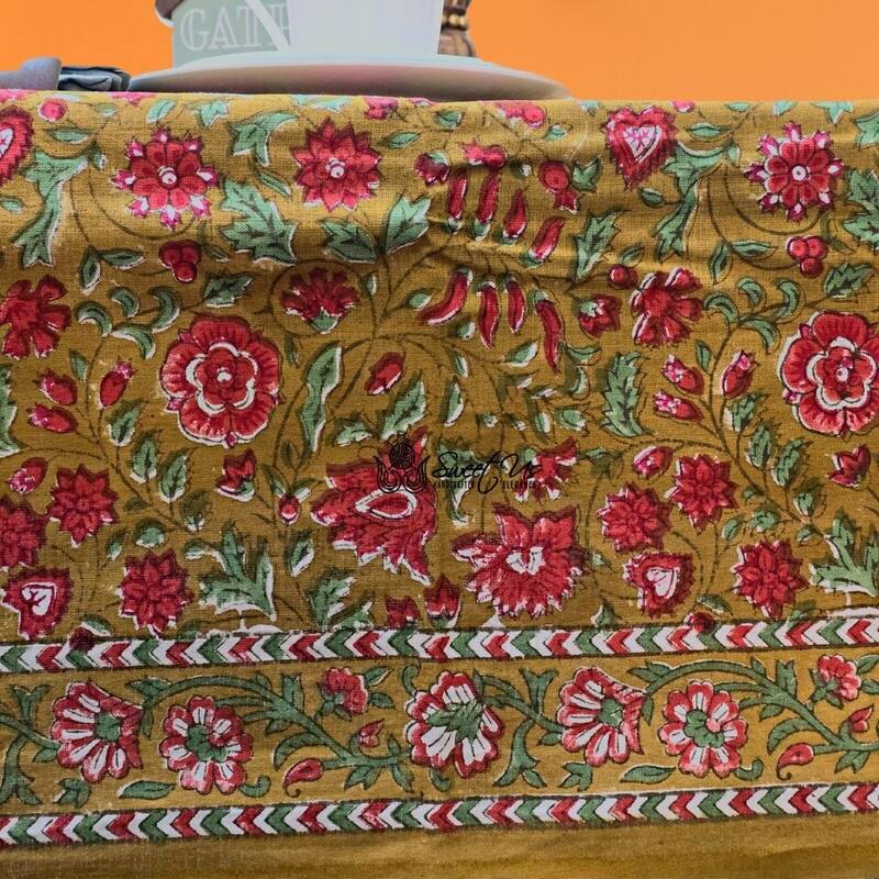 Sweet Us Amara Floral Cotton Block Print Tablecloth Rectangle