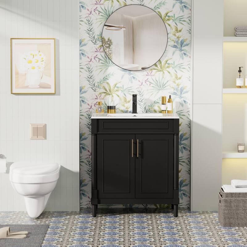 24"/30"/36" Retro Bathroom Vanity W/ Drop in Sink Combo Cabinet Set - Black - 30"