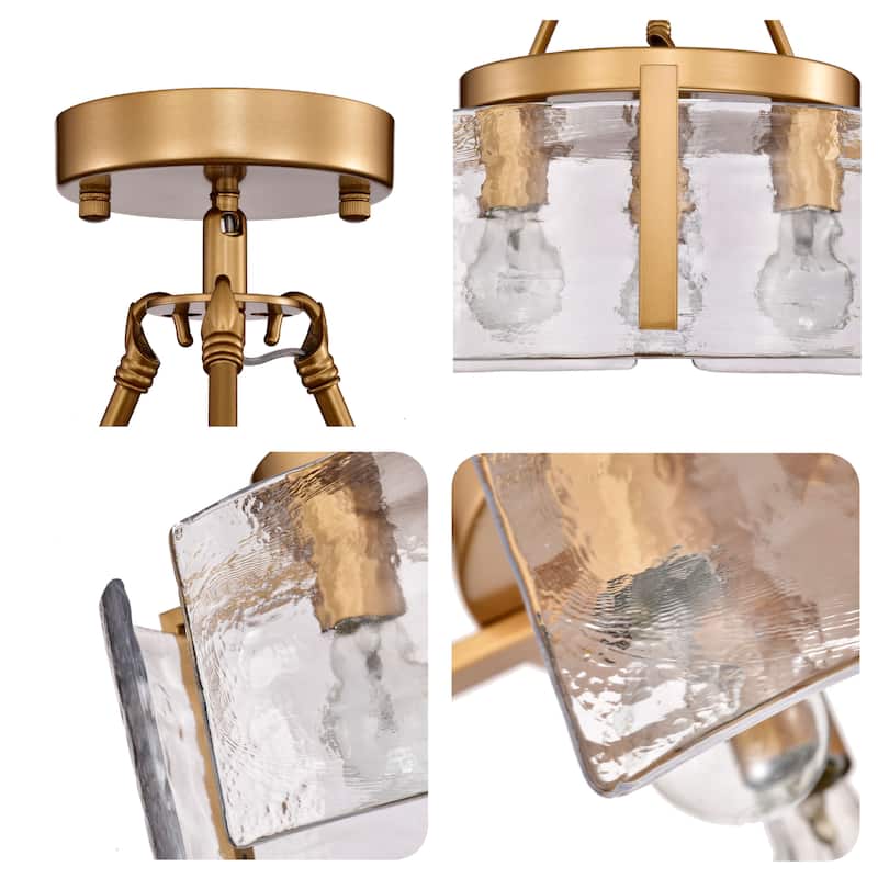 Reina 3-Light Water Textured Glass Panel Drum Semi Flush Mount