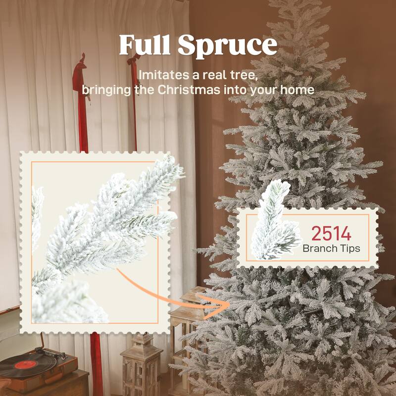 HOMCOM 9 ft Artificial Frosted Christmas Tree with Realistic Branches, Wide Full Spruce Holiday Decor, Hinged Xmas Tree