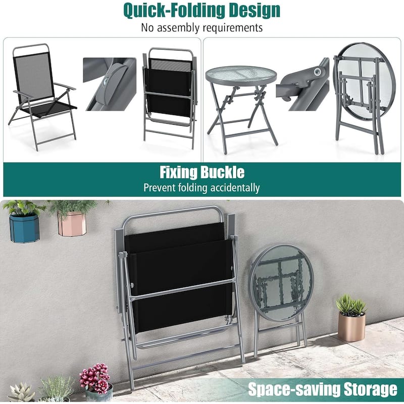3 PCS Patio Folding Chair Set Outdoor Metal Conversation Set