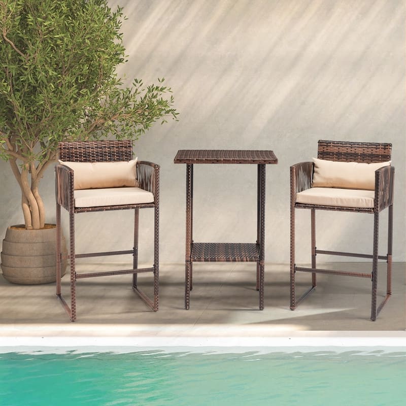 Outdoor 3PCS Wicker Bistro Set with Cushions
