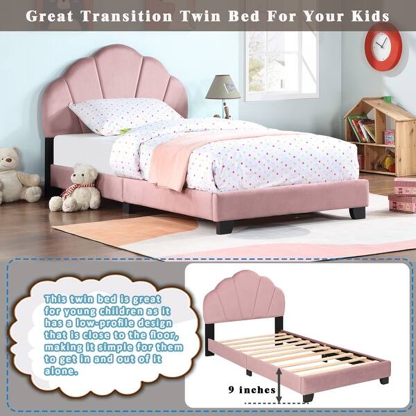 slide 2 of 14, Kids Twin Platform Bed Frame wFlower Headboard Upholstered Bed Pink - Twin