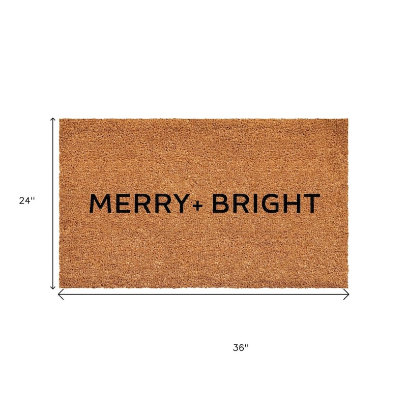 HomeRoots 24" X 36" Brown And Black Christmas Merry and Bright Outdoor Coir Door Mat - 24.00' X '36.00