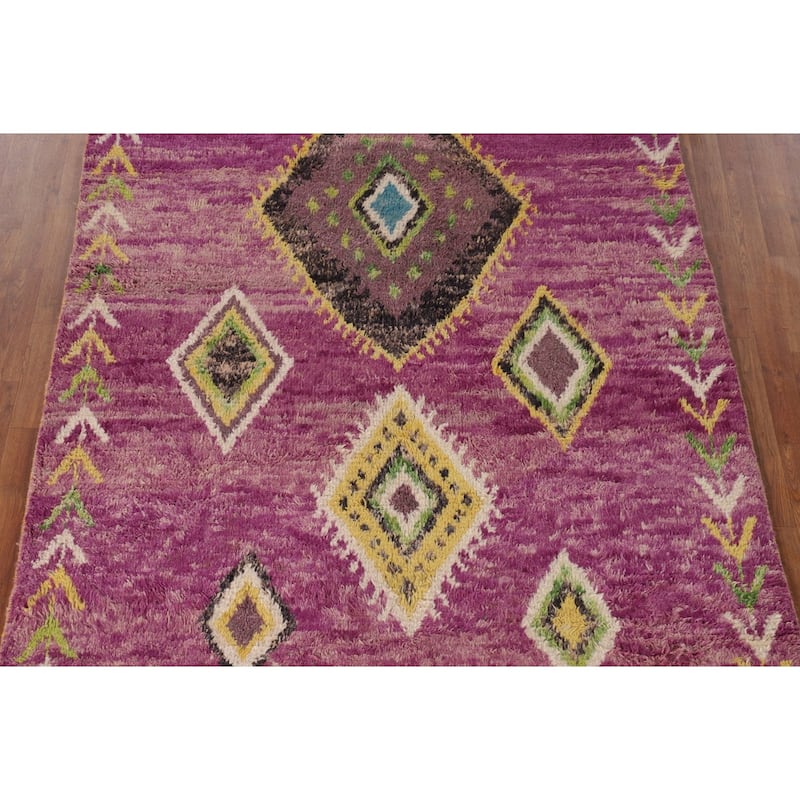 Purple Moroccan Oriental Area Rug Handmade Wool Carpet - 6'0" x 9'9"