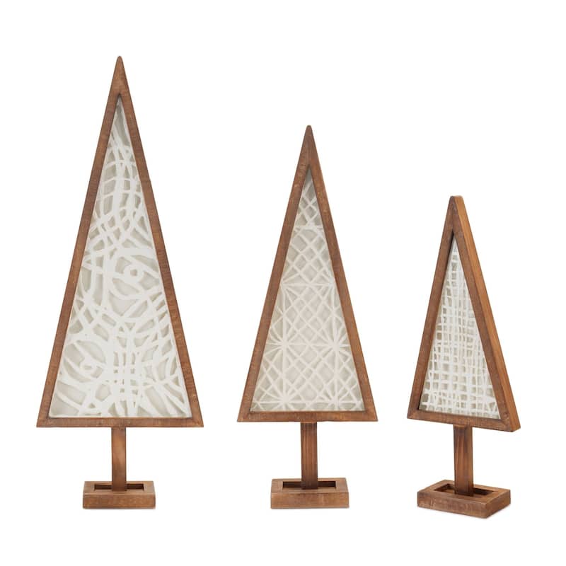 Framed Pine Christmas Tree Tabletop Decor - 29" - White and Brown - Set of 3