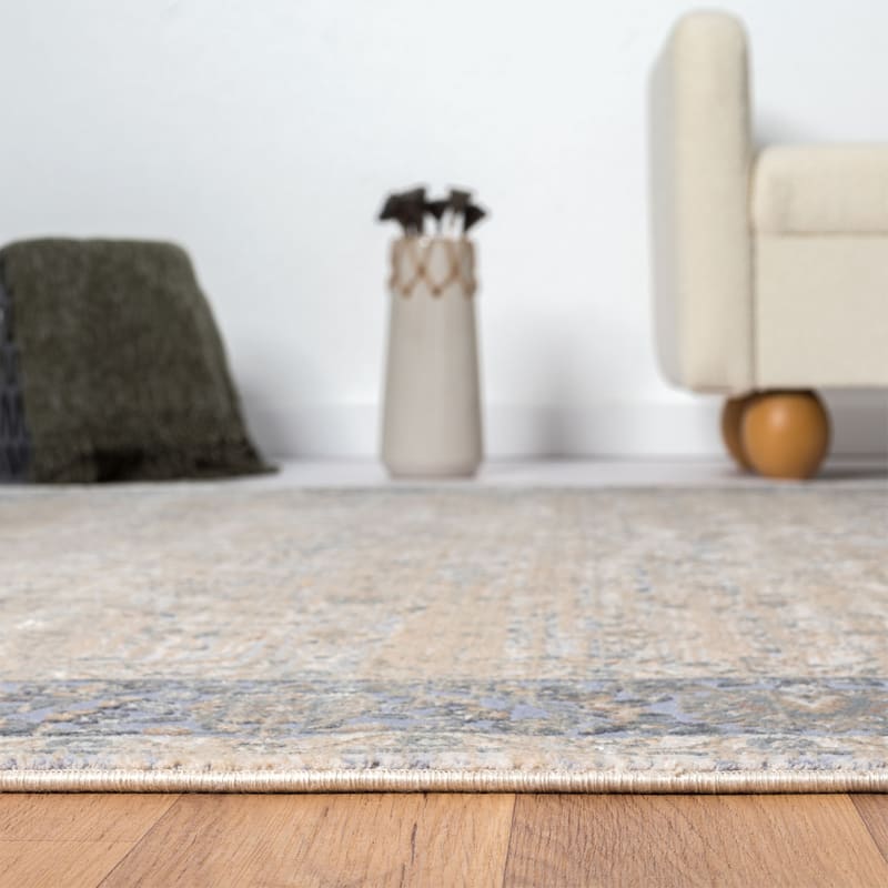 Sevita Blue/Beige Bordered Persian Area Rug