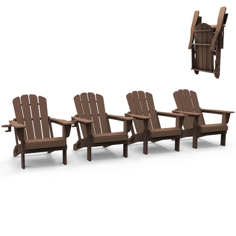 Domi Folding Adirondack Chair,Wooden Textured with Cup Holder,HDPE