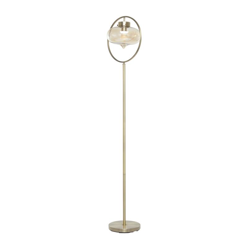 Metal Room Floor Lamp with Hanging Glass Shade - Gold - Roche River Decor