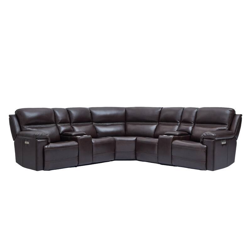 121" W Premium Genuine Leather Dual-Power Sectional Sofa with Console, Zero Gravity, Adjustable Headrest