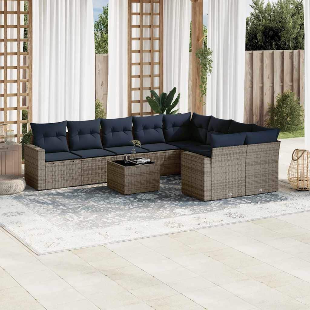 vidaXL 10 Piece Patio Sofa Set with Cushions Poly Rattan (US only) - 21.7x14.6x21.7