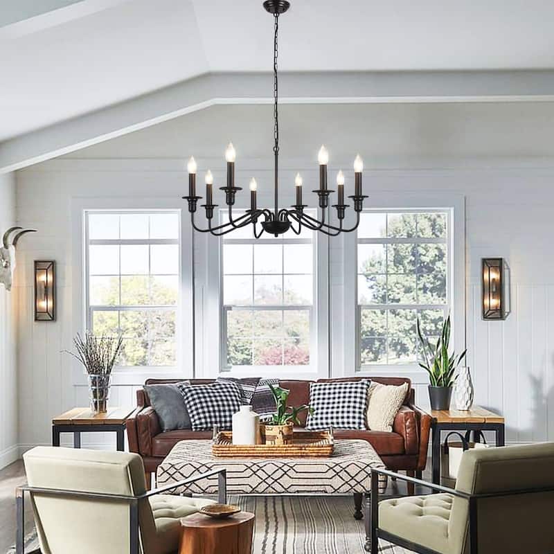 8-Light American Country Design Chandelier, Candle Style Chandelier for Dining Room Living Room Bedroom Kitchen - N/A