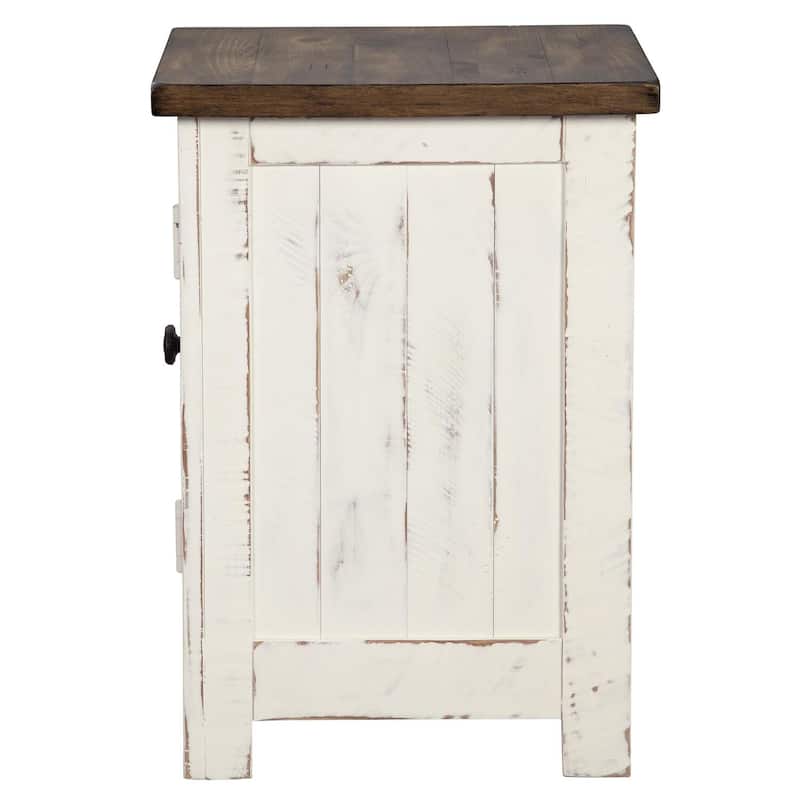 17 in. White and Brown Rectangle Wood End Table, Sturdy Build End Side Table for Living Rooms