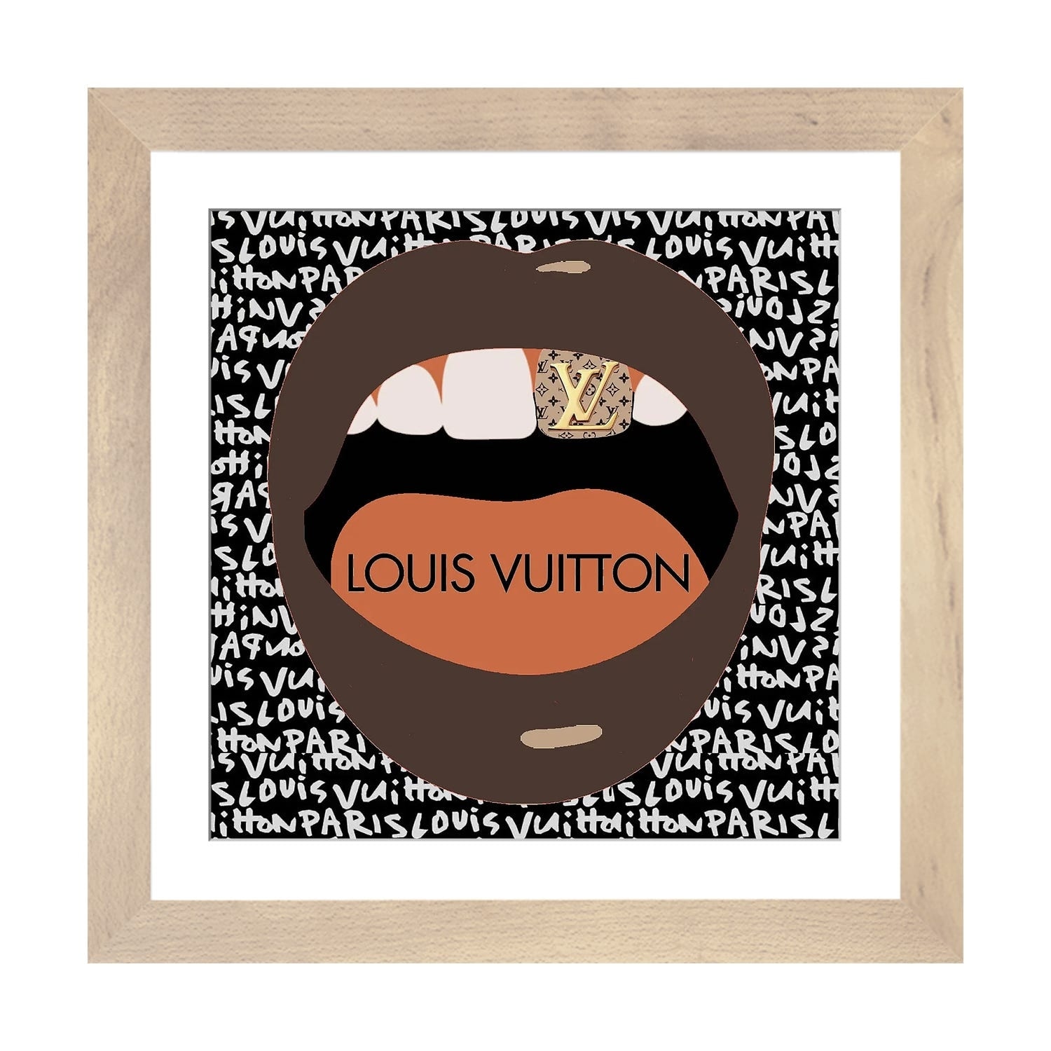 Framed Canvas Art (White Floating Frame) - Louis Vuitton Lips by Julie Schreiber ( Fashion > Fashion Brands > Louis Vuitton art) - 26x18 in