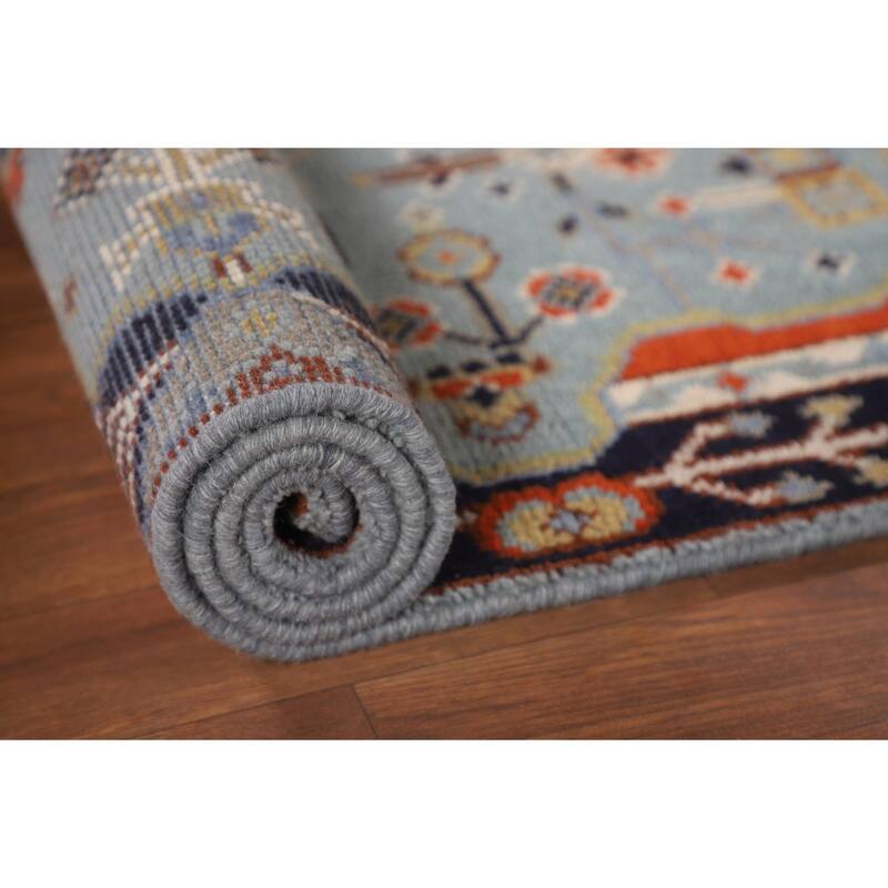 Light Blue Geometric Kazak Rug Hand-Knotted Wool Carpet - 3'0" X 5'2"