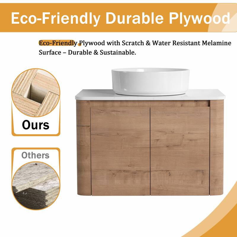 Malwee 24"/30" Floating Bathroom Vanity, Wall Mounted Bathroom Vanity with Ceramic Sink and Soft Close Door
