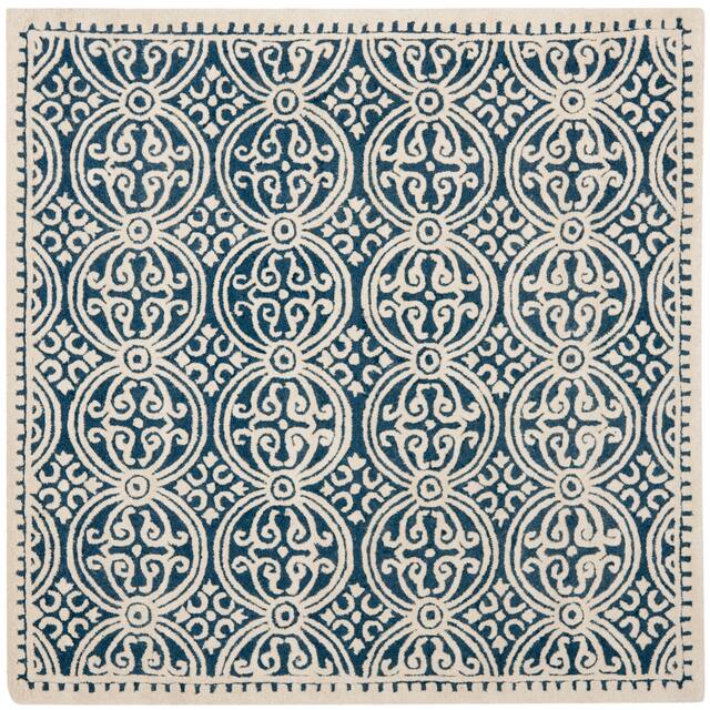 SAFAVIEH Handmade Cambridge Myrtis Modern Moroccan Wool Area Rug - 8' x 8' Square - Navy Blue/Ivory