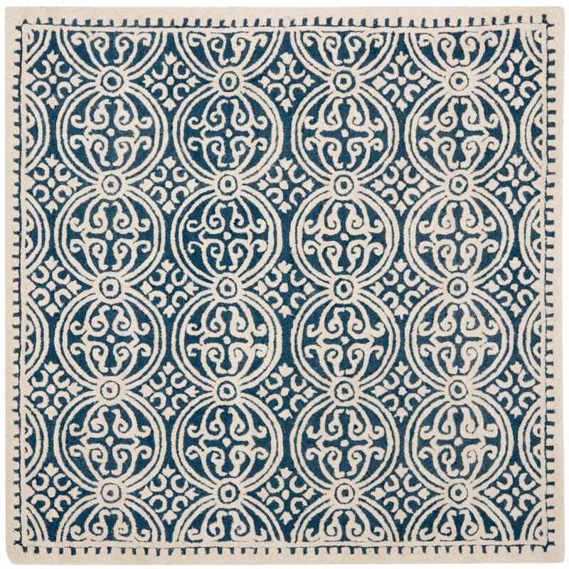SAFAVIEH Handmade Cambridge Myrtis Moroccan Wool Rug - 9' x 9' Square - Navy Blue/Ivory